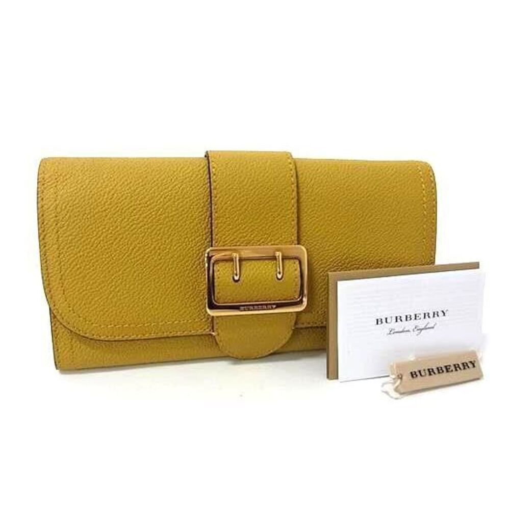 BURBERRY Leather Bi fold Long Wallet Billfold Wallet Card Slots Yellow
